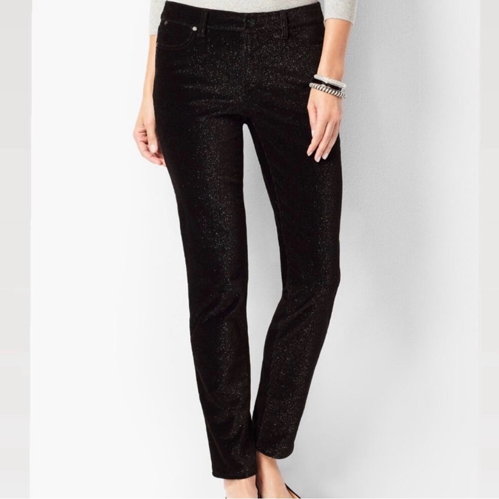 Talbots Slim Ankle Black Metallic Corduroy Jeans Women’s Plus Size 14W Academia